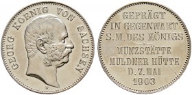 Deutsche Münzen und Medaillen ab 1871. Silbermünzen des Kaiserreiches. SACHSEN. Georg 1902-1904 
Silberne Gedenkmünze in 2 Mark-Größe 1903 E. Münzbes...