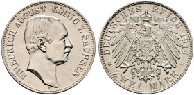 Deutsche Münzen und Medaillen ab 1871. Silbermünzen des Kaiserreiches. SACHSEN. Friedrich August III. 1904-1918 
2 Mark 1914 E. J. 134.
minimale Kra...
