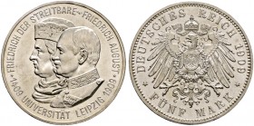 Deutsche Münzen und Medaillen ab 1871. Silbermünzen des Kaiserreiches. SACHSEN. Friedrich August III. 1904-1918 
5 Mark 1909. Uni Leipzig. J. 139.
f...