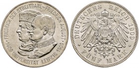 Deutsche Münzen und Medaillen ab 1871. Silbermünzen des Kaiserreiches. SACHSEN. Friedrich August III. 1904-1918 
5 Mark 1909. Uni Leipzig. J. 139.
m...
