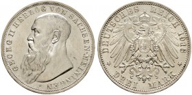 Deutsche Münzen und Medaillen ab 1871. Silbermünzen des Kaiserreiches. SACHSEN-MEININGEN. Georg II. 1866-1915 
3 Mark 1913 D. J. 152.
fast Stempelgl...