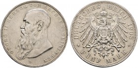 Deutsche Münzen und Medaillen ab 1871. Silbermünzen des Kaiserreiches. SACHSEN-MEININGEN. Georg II. 1866-1915 
5 Mark 1908 D. Bart berührt Perlkreis ...