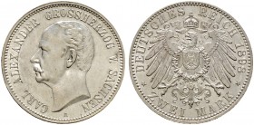 Deutsche Münzen und Medaillen ab 1871. Silbermünzen des Kaiserreiches. SACHSEN-WEIMAR-EISENACH. Carl Alexander 1853-1901 
2 Mark 1898 A. 80. Geburtst...