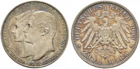Deutsche Münzen und Medaillen ab 1871. Silbermünzen des Kaiserreiches. SACHSEN-WEIMAR-EISENACH. Wilhelm Ernst 1901-1918 
2 Mark 1903 A. Erste Hochzei...