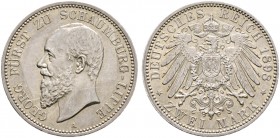 Deutsche Münzen und Medaillen ab 1871. Silbermünzen des Kaiserreiches. SCHAUMBURG-LIPPE. Georg 1893-1911 
2 Mark 1898 A. J. 164.
selten und überdurc...