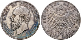 Deutsche Münzen und Medaillen ab 1871. Silbermünzen des Kaiserreiches. SCHAUMBURG-LIPPE. Georg 1893-1911 
5 Mark 1904 A. J. 165.
selten, herrliche P...