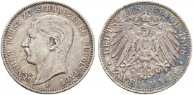Deutsche Münzen und Medaillen ab 1871. Silbermünzen des Kaiserreiches. SCHWARZBURG-RUDOLSTADT. Günther Victor 1890-1918 
2 Mark 1898 A. J. 167.
klei...