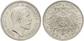 Deutsche Münzen und Medaillen ab 1871. Silbermünzen des Kaiserreiches. SCHWARZBURG-SONDERSHAUSEN. Karl Günther 1880-1909 
2 Mark 1896 A. J. 168.
min...