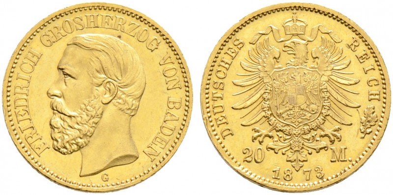 Deutsche Münzen und Medaillen ab 1871. Reichsgoldmünzen. BADEN. Friedrich I. 185...