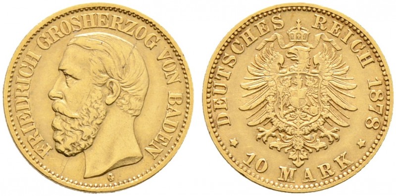 Deutsche Münzen und Medaillen ab 1871. Reichsgoldmünzen. BADEN. Friedrich I. 185...