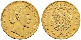 Deutsche Münzen und Medaillen ab 1871. Reichsgoldmünzen. BAYERN. Ludwig II. 1864-1886 
10 Mark 1876 D. J. 196.
gutes sehr schön