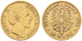 Deutsche Münzen und Medaillen ab 1871. Reichsgoldmünzen. BAYERN. Ludwig II. 1864-1886 
10 Mark 1876 D. J. 196.
sehr schön