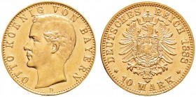 Deutsche Münzen und Medaillen ab 1871. Reichsgoldmünzen. BAYERN. Otto 1886-1913 
10 Mark 1888 D. J. 198.
kleine Kratzer, vorzüglich