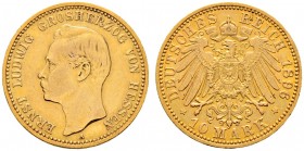Deutsche Münzen und Medaillen ab 1871. Reichsgoldmünzen. HESSEN. Ernst Ludwig 1892-1918 
10 Mark 1896 A. J. 224.
Avers leicht poliert, sehr schön/vo...