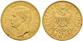 Deutsche Münzen und Medaillen ab 1871. Reichsgoldmünzen. HESSEN. Ernst Ludwig 1892-1918 
20 Mark 1898 A. J. 225.
kleine Kratzer und Randfehler, mini...