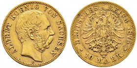 Deutsche Münzen und Medaillen ab 1871. Reichsgoldmünzen. SACHSEN. Albert 1873-1902 
10 Mark 1875 E. J. 261.
kleiner Randfehler, minimale Kratzer auf...