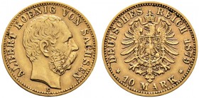 Deutsche Münzen und Medaillen ab 1871. Reichsgoldmünzen. SACHSEN. Albert 1873-1902 
10 Mark 1879 E. J. 261.
sehr schön