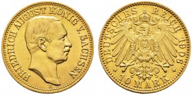 Deutsche Münzen und Medaillen ab 1871. Reichsgoldmünzen. SACHSEN. Friedrich August III. 1904-1918 
10 Mark 1906 E. J. 267.
besserer Jahrgang, fast v...