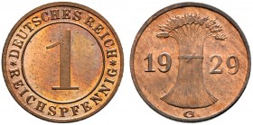 Deutsche Münzen und Medaillen ab 1871. Weimarer Republik. 
1 Reichspfennig 1929 G. J. 313.
selten in dieser Erhaltung, feinst zaponiert, Polierte Pl...
