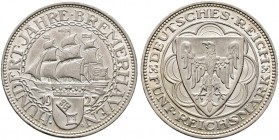 Deutsche Münzen und Medaillen ab 1871. Weimarer Republik. 
5 Reichsmark 1927 A. Bremerhaven. J. 326.
vorzüglich-prägefrisch
