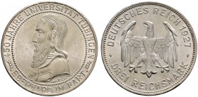 Deutsche Münzen und Medaillen ab 1871. Weimarer Republik. 
3 Reichsmark 1927 F. Uni Tübingen. J. 328.
vorzüglich-Stempelglanz