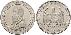 Deutsche Münzen und Medaillen ab 1871. Weimarer Republik. 
5 Reichsmark 1927 F. Uni Tübingen. J. 329.
Kratzer auf dem Revers, vorzüglich