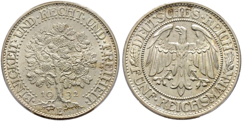 Deutsche Münzen und Medaillen ab 1871. Weimarer Republik. 
5 Reichsmark 1932 E....