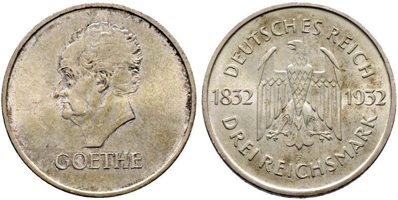 Deutsche Münzen und Medaillen ab 1871. Weimarer Republik. 
3 Reichsmark 1932 F....