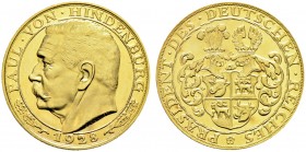 Deutsche Münzen und Medaillen ab 1871. Weimarer Republik. 
Goldmedaille 1928 von J. Bernhart, auf den Reichspräsidenten Paul von Hindenburg. Kopf nac...