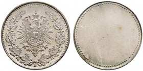 Deutsche Münzen und Medaillen ab 1871. Münzproben des Deutschen Reiches. 
(50 Pfennig)-Probe in Silber o.J. (1877) D. Gekrönter Reichsadler auf Eiche...