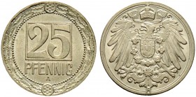 Deutsche Münzen und Medaillen ab 1871. Münzproben des Deutschen Reiches. 
25 Pfennig in Cu/Ni o.J. A. Gekrönter Reichsadler, unten das Münzzeichen / ...