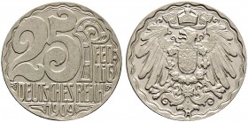 Deutsche Münzen und Medaillen ab 1871. Münzproben des Deutschen Reiches.
25 Pfennig in Neusilber 1908/1909. Ohne Münzzeichen. Gekrönter Reichsadler, ...