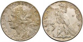 Deutsche Münzen und Medaillen ab 1871. Münzproben des Deutschen Reiches. 
3 Reichsmark-Probe in versilberter Bronze 1925. Mit Münzzeichen D. Stempel ...