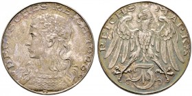 Deutsche Münzen und Medaillen ab 1871. Münzproben des Deutschen Reiches. 
3 Reichsmark-Probe in Silber 1926. Mit Münzzeichen D. Stempel von K. Goetz....