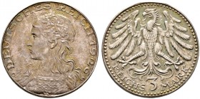 Deutsche Münzen und Medaillen ab 1871. Münzproben des Deutschen Reiches. 
3 Reichsmark-Probe in Silber 1926. Ohne Münzzeichen. Stempel von K. Goetz. ...