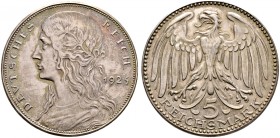 Deutsche Münzen und Medaillen ab 1871. Münzproben des Deutschen Reiches. 
5 Reichsmark-Probe in Silber 1925. Ohne Münzzeichen. Stempel von K. Goetz. ...