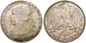 Deutsche Münzen und Medaillen ab 1871. Münzproben des Deutschen Reiches. 
5 Reichsmark-Probe in Silber 1925. Mit Münzzeichen D. Stempel von K. Goetz....