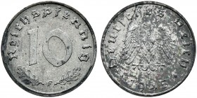 Deutsche Münzen und Medaillen ab 1871. Alliierte Besetzung. 
10 Reichspfennig 1945 F. Ein zweites Exemplar. J. 375.
selten in dieser Erhaltung, fein...