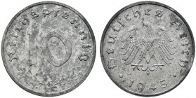 Deutsche Münzen und Medaillen ab 1871. Alliierte Besetzung. 
10 Reichspfennig 1945 F. Ein viertes Exemplar. J. 375.
fein zaponiert, winzige Korrosio...
