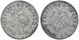 Deutsche Münzen und Medaillen ab 1871. Alliierte Besetzung. 
10 Reichspfennig 1948 F. J. 375.
selten in dieser Erhaltung, fein zaponiert, Polierte P...
