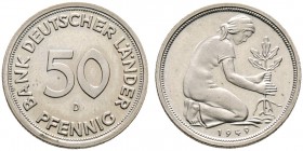 Deutsche Münzen und Medaillen ab 1871. Bank Deutscher Länder. 
50 Pfennig 1949 D. J. 379. Auflage in Polierte Platte: 200 Exemplare
selten in dieser...