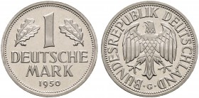 Deutsche Münzen und Medaillen ab 1871. Bundesrepublik Deutschland. 
1 Deutsche Mark 1950 G. J. 385. Auflage: nur 85 Exemplare
selten, fein zaponiert...
