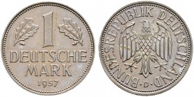 Deutsche Münzen und Medaillen ab 1871. Bundesrepublik Deutschland. 
1 Deutsche Mark 1957 D. J. 385. Auflage in PP: 100 Exemplare
minimal fleckig, Po...