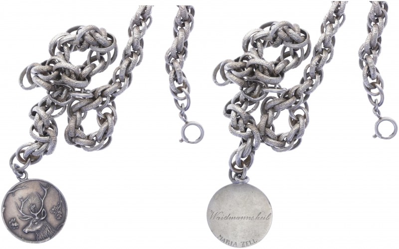 Ag - Uhrkette, o. Jahr
1 Silberanhänger (Jagdjeton - Maria Zell) an alter Silber...