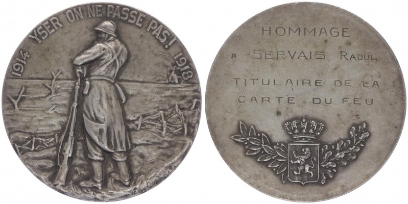 Bronzemedaille, 1914/1918
Belgien. versilbert, auf die Schlacht bei Yser 1914 - ...