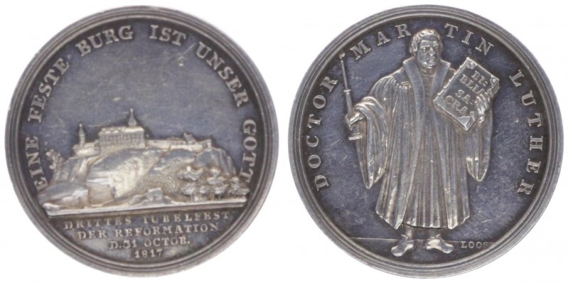 Silbermedaille, 1817
Deutschland. Martin Luther, auf die Jahrhundertfeier.. 9,27...