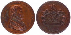 Kupfermedaille, 1821
Deutschland, Hamburg. auf den Tod des Bürgermeisters Chr. M. Schröder. Brustbild r. mit umgelegtem Mantel//Behelmtes Familienwapp...