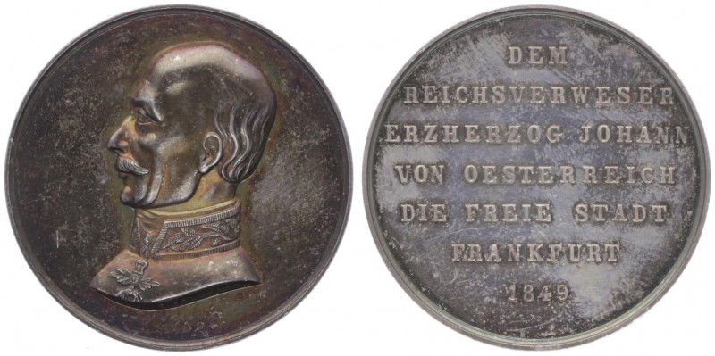Silbermedaille, 1849
Deutschland, Frankfurt. auf EH Johann von Österreich.. 32,4...