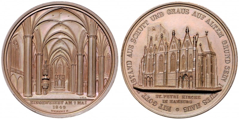 Kupfermedaille, 1849
Deutschland, Hamburg. auf die Einweihung der Kirche St. Pet...