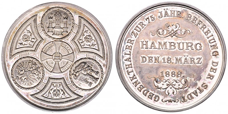 Bronzemedaille, 1888
Deutschland, Kaiserreich nach 1871. versilbert, Gedenkthale...